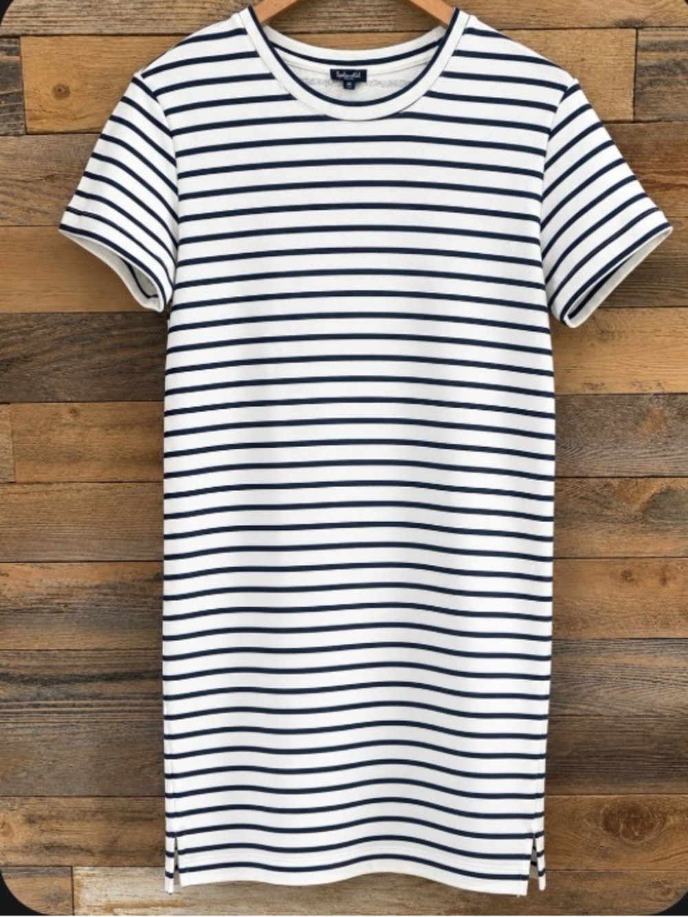 Navy and Off White Stripe Short-Sleeve Knit Dress